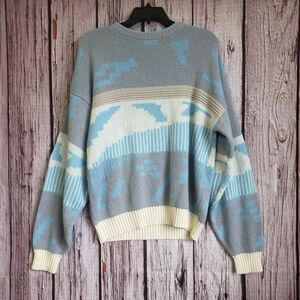 Saturdays Vintage 80s Sweater Acrylic blue Cherokee Medium Native Aztec Pullover